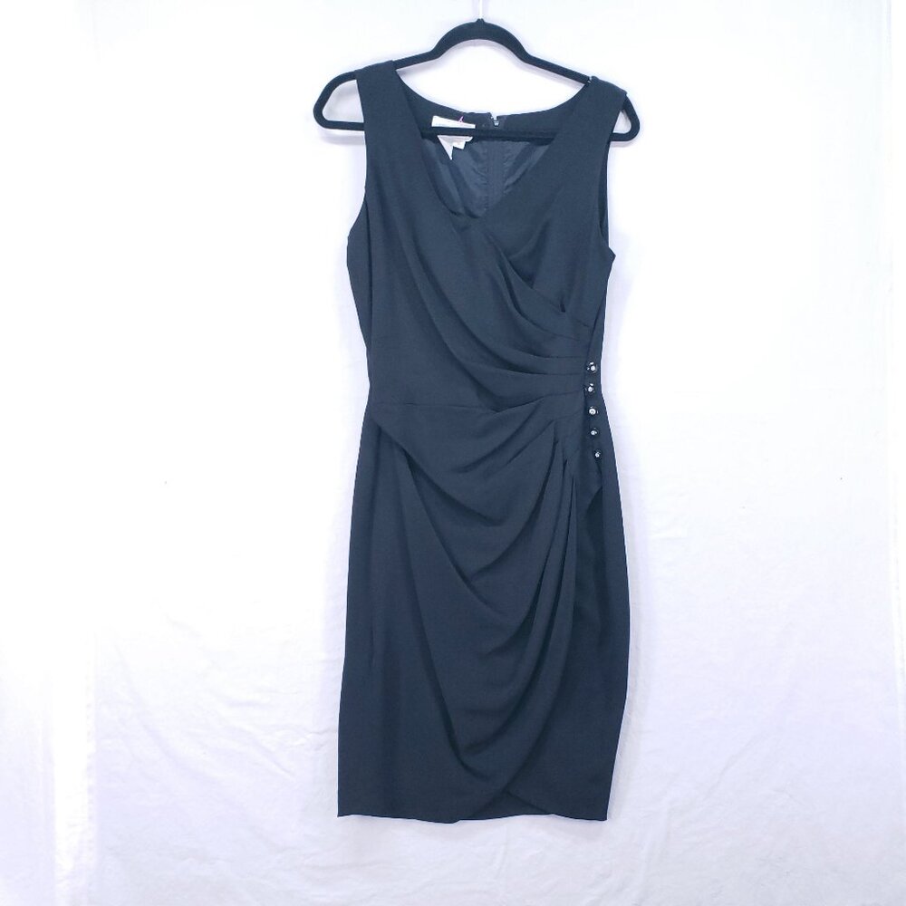 Vintage Silk Studio 100% Silk Black Drape V-Neck Sleeveless Dress Cocktail 10